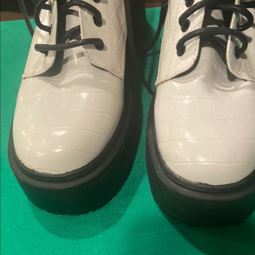 White Lace-Up Ankle Boots - Picture 3 of 4